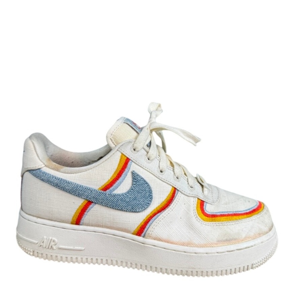 Nike Air Force 1 Low Canvas Rainbow Embroidery Denim Swoosh Sail DJ4630-100 7.5